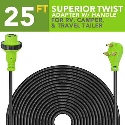 Leisure Cords 30AMP RV Extension Cord Twist Locking 25 Foot (Green)