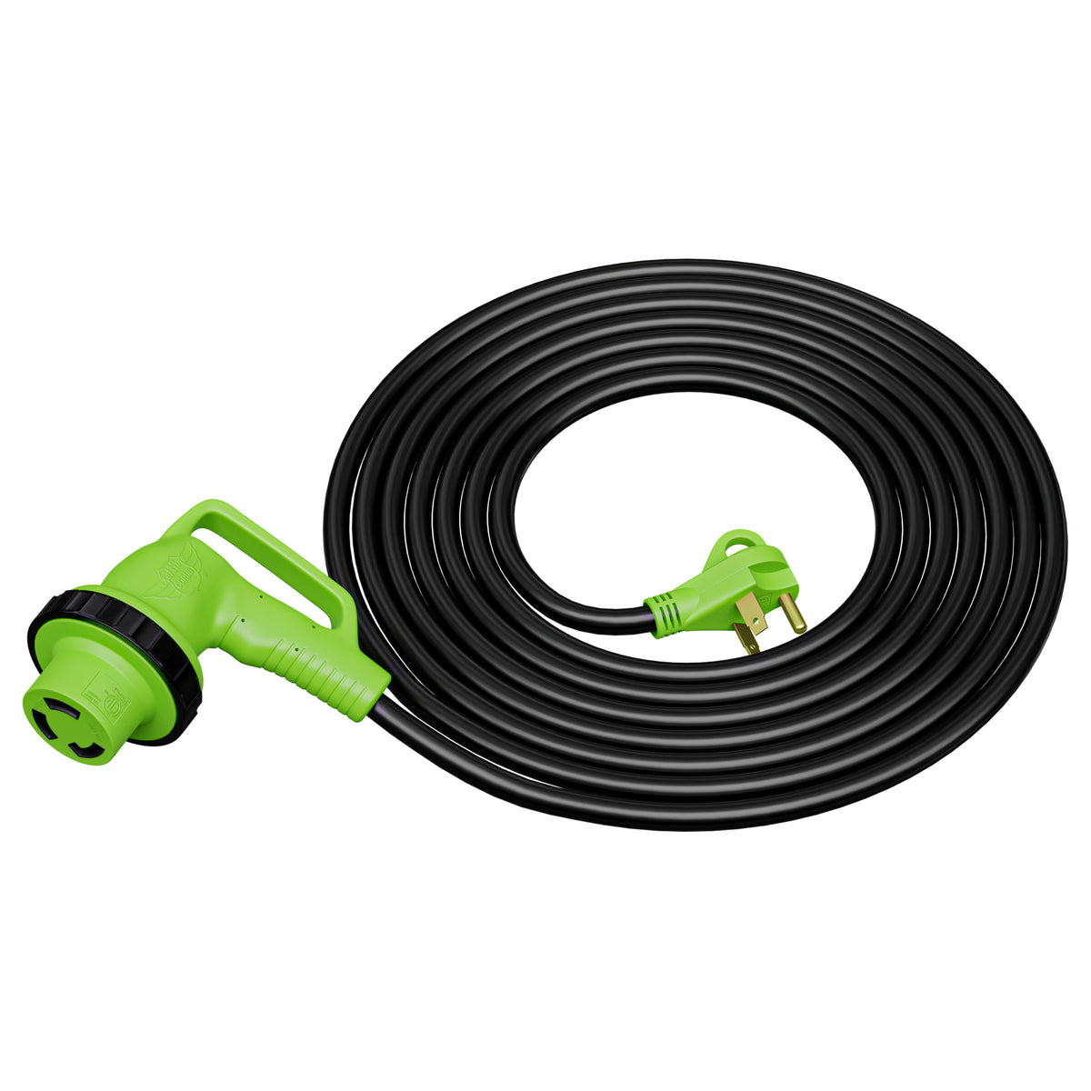 Leisure Cords 30AMP RV Extension Cord 90 Degree Handles Twist Locking 25 Foot (Green)