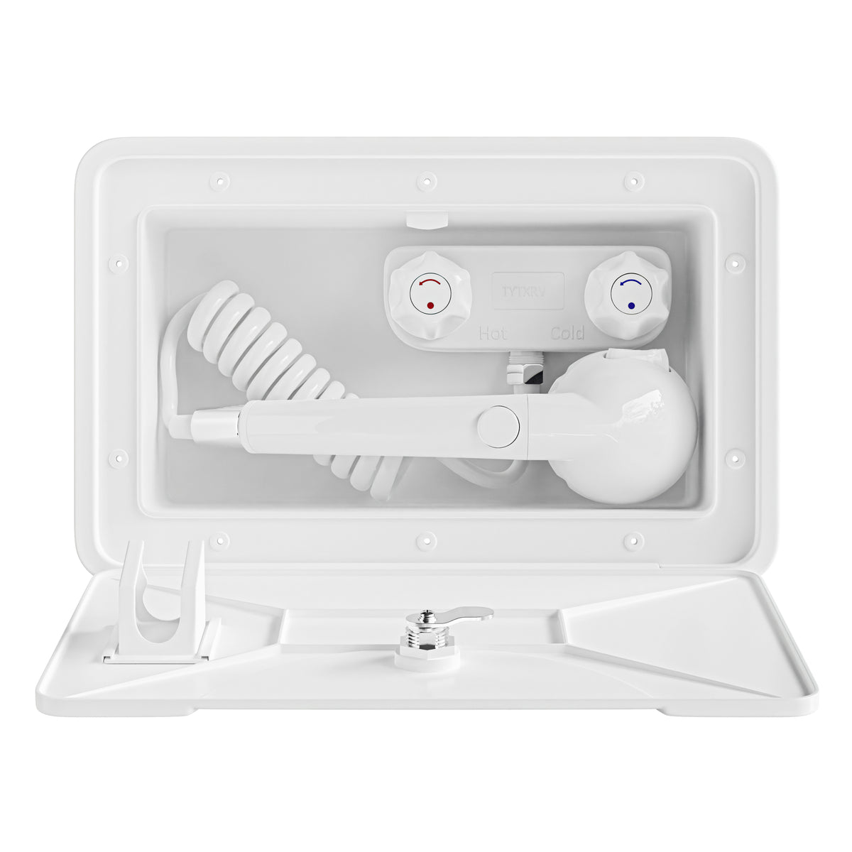 Leisure Coachworks RV Exterior Shower Box Kit for Cowboy Shower with Coiled Hose 13.38 Inch x 8.47 Inch (White)