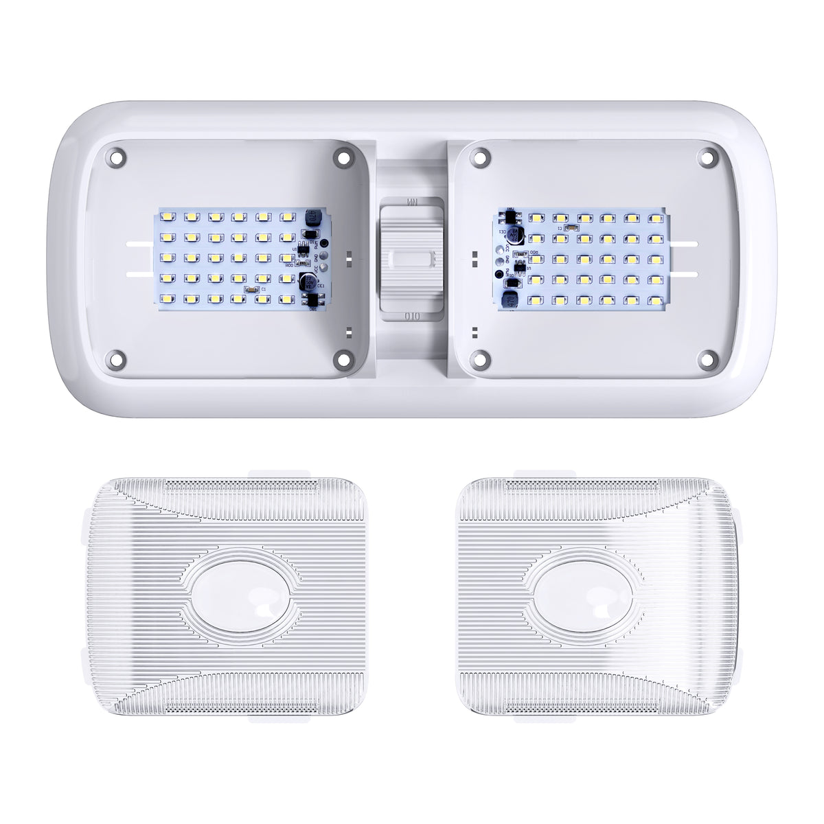 Leisure LED 12V RV LED Double Dome Light Rectangle Natural White On Off Switch Clear Lens 11 Inch (White)