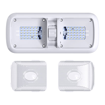 Leisure LED 12V RV LED Double Dome Light Rectangle Natural White On Off Switch Clear Lens 11 Inch (White)