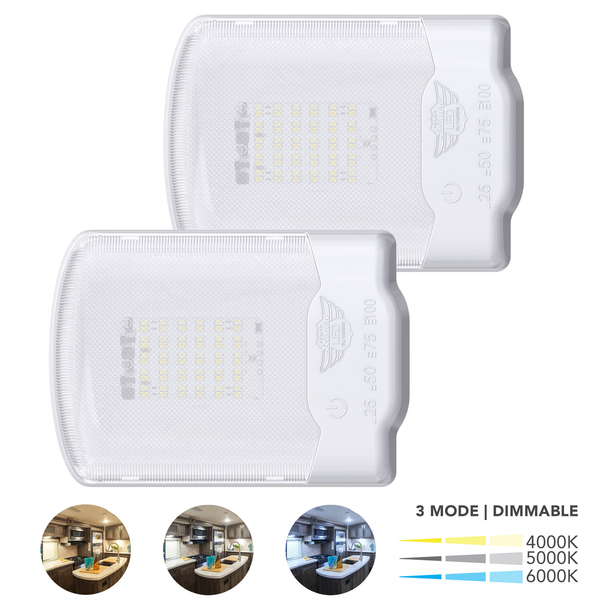 Leisure LED 12V RV LED Single Dome Light Multi-Color Touch Dimmer Switch Clear Lens 6 Inch (White)