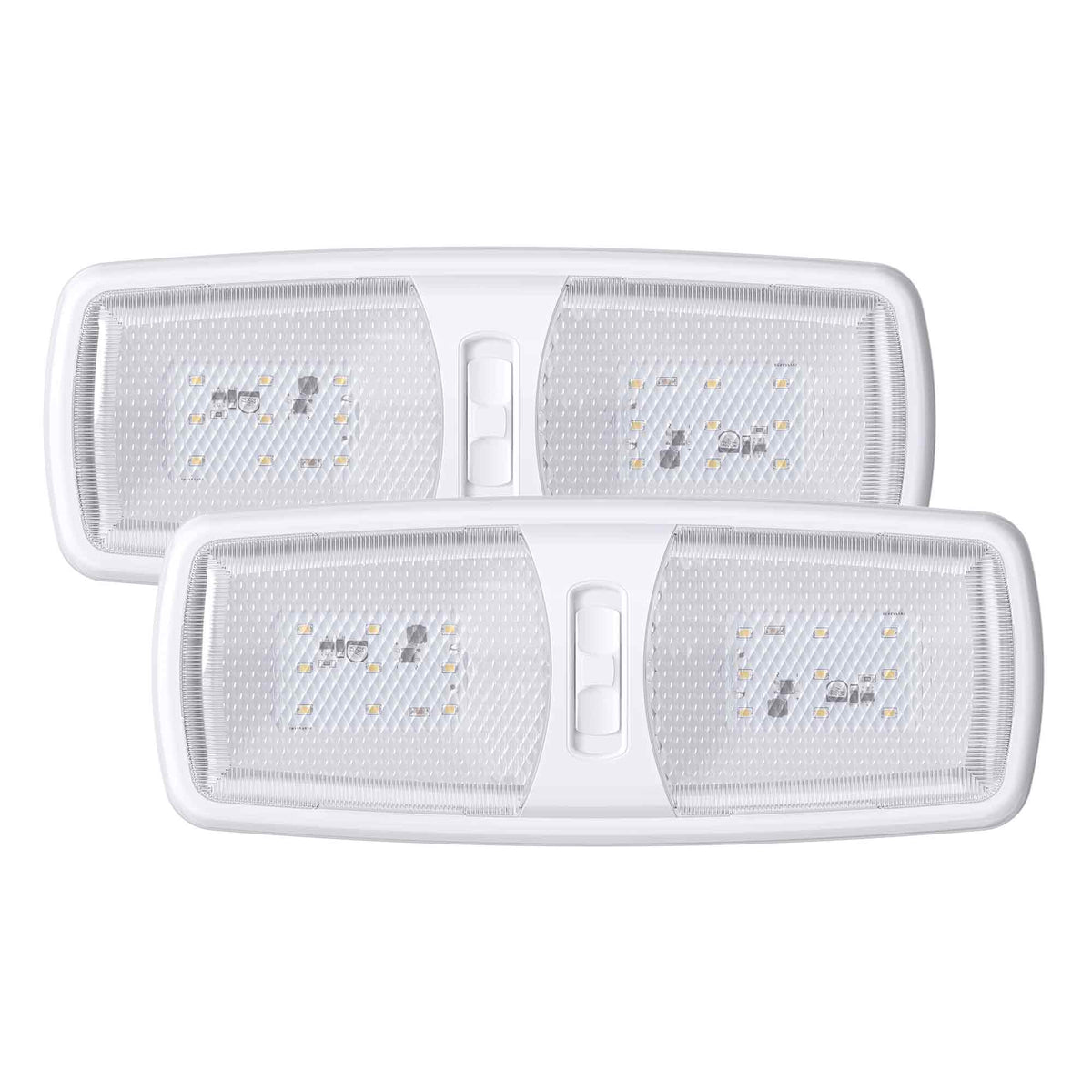 Leisure LED 12V RV LED Double Dome Light Euro Natural White On Off Switch Clear Lens 11 Inch (White)