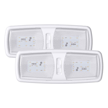 Leisure LED 12V RV LED Double Dome Light Euro Natural White On Off Switch Clear Lens 11 Inch (White)