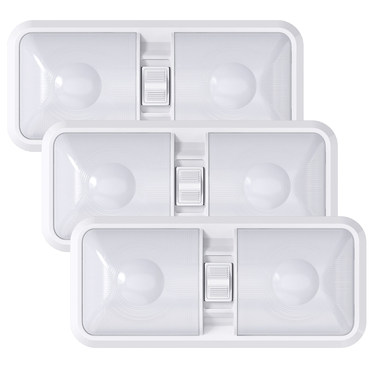 Leisure LED 12V RV LED Double Dome Light Natural White On Off Switch Frosted Lens 11 Inch (White)