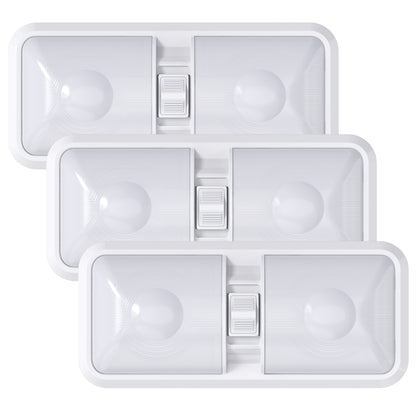 Leisure LED 12V RV LED Double Dome Light Natural White On Off Switch Frosted Lens 11 Inch (White)