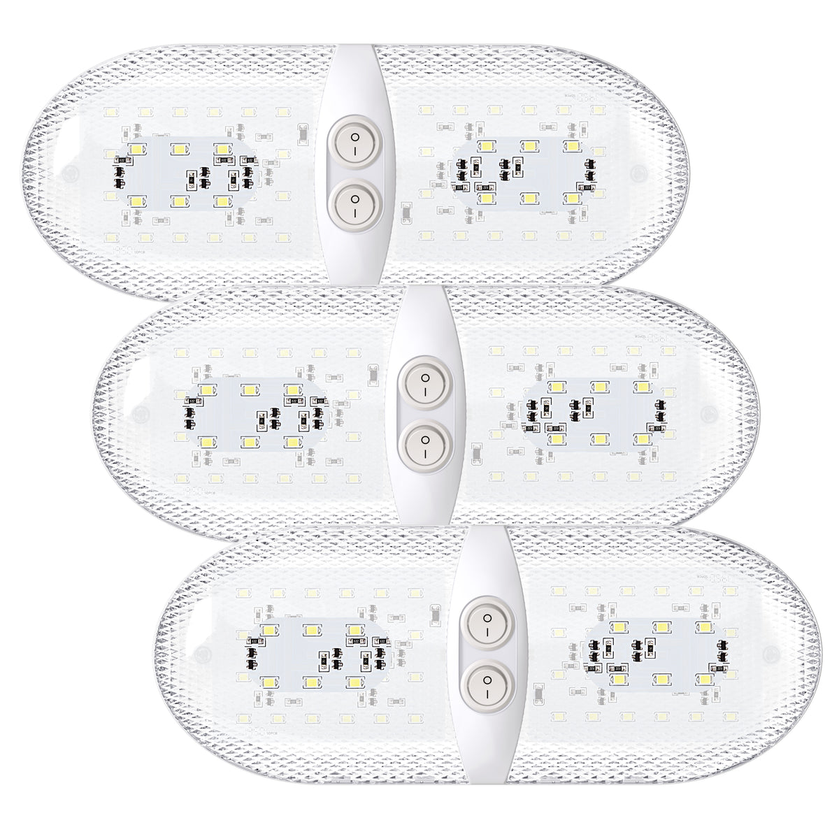 Leisure LED 12V RV LED Double Dome Light Natural White Double On Off Switch Clear Lens 11 Inch (White)