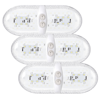 Leisure LED 12V RV LED Double Dome Light Natural White Double On Off Switch Clear Lens 11 Inch (White)