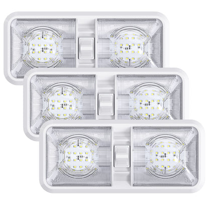 Leisure LED 12V RV LED Double Dome Light Cool White On Off Switch Clear Lens 11 Inch (White)