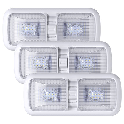 Leisure LED 12V RV LED Double Dome Light Rectangle Natural White On Off Switch Clear Lens 11 Inch (White)