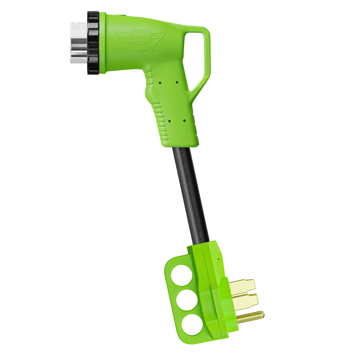 Leisure Cords 50AMP RV Dogbone Adapter Cord 90 Degree Handles Twist Locking NEMA 14-50P to SS2-50R 12 Inch (Green)