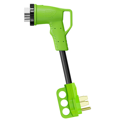 Leisure Cords 50AMP RV Dogbone Adapter Cord 90 Degree Handles Twist Locking NEMA 14-50P to SS2-50R 12 Inch (Green)