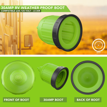 Leisure Cords 30AMP RV Power Cord Plug Protective Weatherproof Boot Cover 3 Inch (Green)