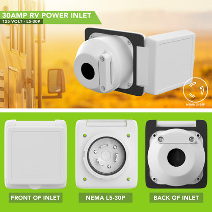 Leisure Cords 30AMP RV Power Inlet Twist Locking NEMA L5-30P 3 Inch (White)