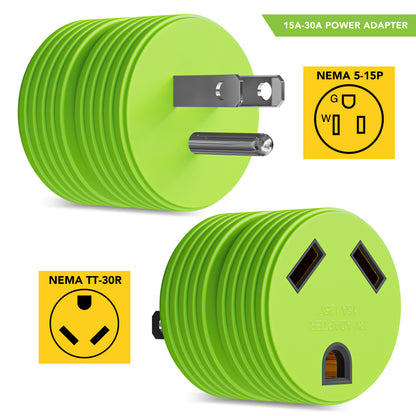 Leisure Cords 15AMP RV Electrical Adapter Standard NEMA 5-15P to TT-30R 3 Inch (Green)