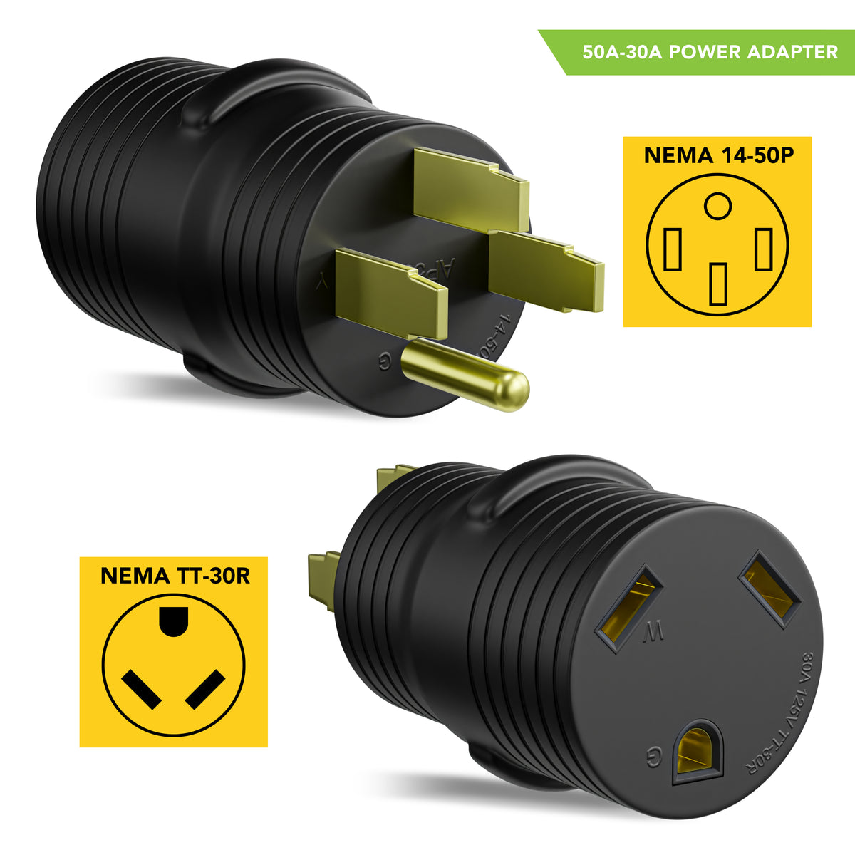 Leisure Cords 50AMP RV Electrical Adapter Standard NEMA 14-50P to TT-30R 4 Inch (Black)