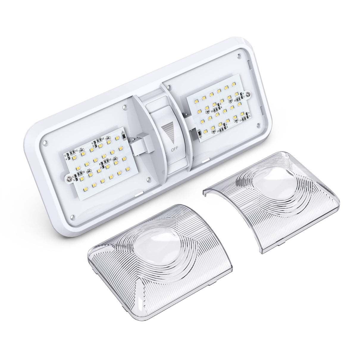 Leisure LED 12V RV LED Double Dome Light Natural White Dimmer Switch Clear Lens 11 Inch (White)