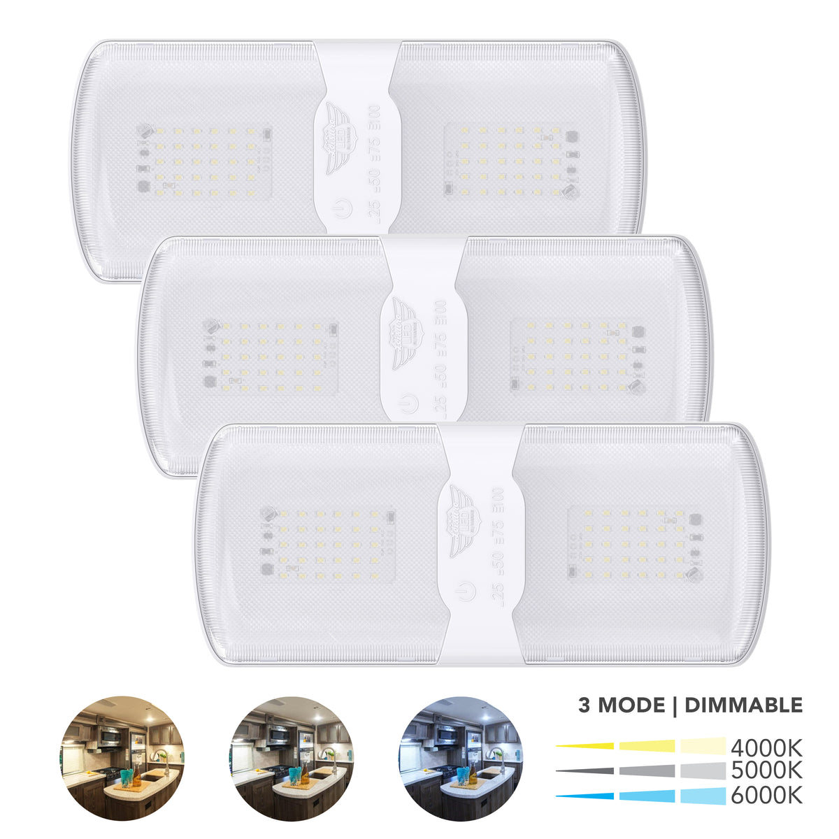 Leisure LED 12V RV LED Double Dome Light Multi-Color Touch Dimmer Switch Clear Lens 11 Inch (White)