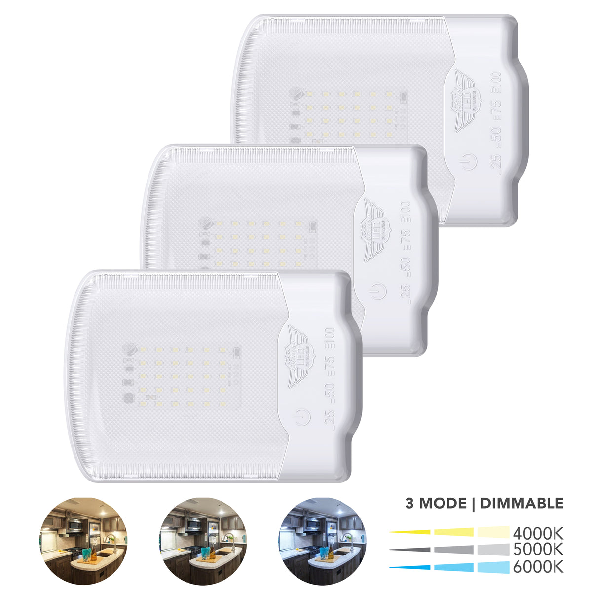 Leisure LED 12V RV LED Single Dome Light Multi-Color Touch Dimmer Switch Clear Lens 6 Inch (White)