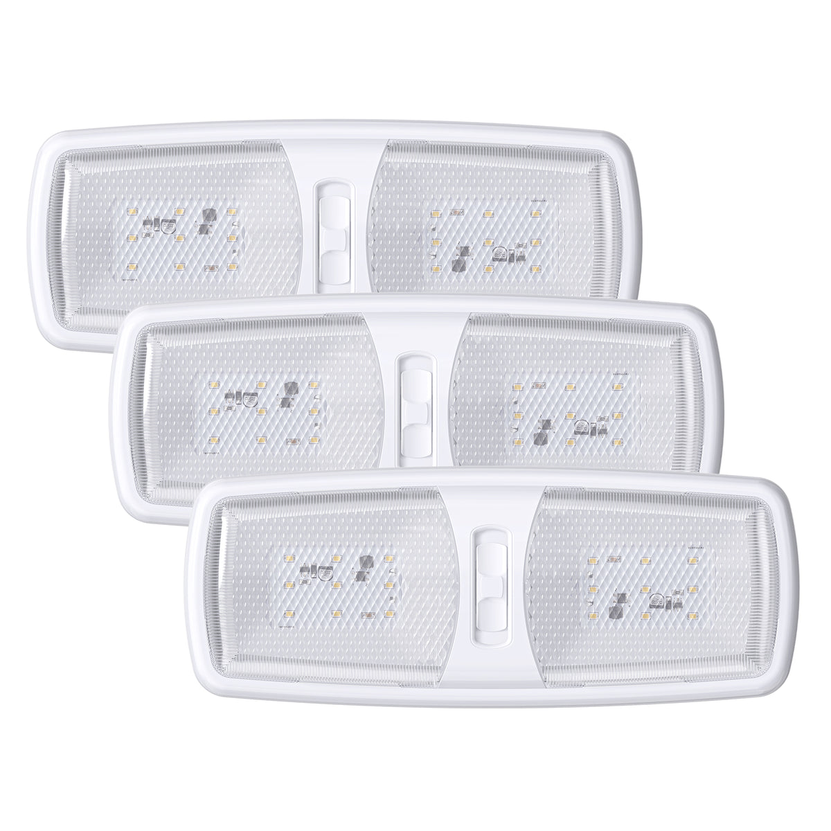 Leisure LED 12V RV LED Double Dome Light Euro Natural White On Off Switch Clear Lens 11 Inch (White)