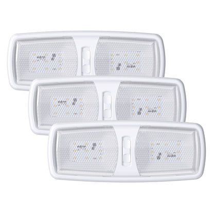 Leisure LED 12V RV LED Double Dome Light Euro Natural White On Off Switch Clear Lens 11 Inch (White)