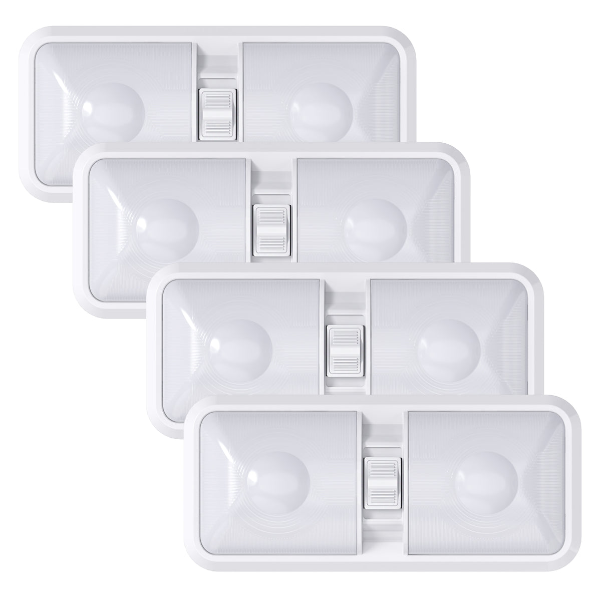Leisure LED 12V RV LED Double Dome Light Natural White On Off Switch Frosted Lens 11 Inch (White)