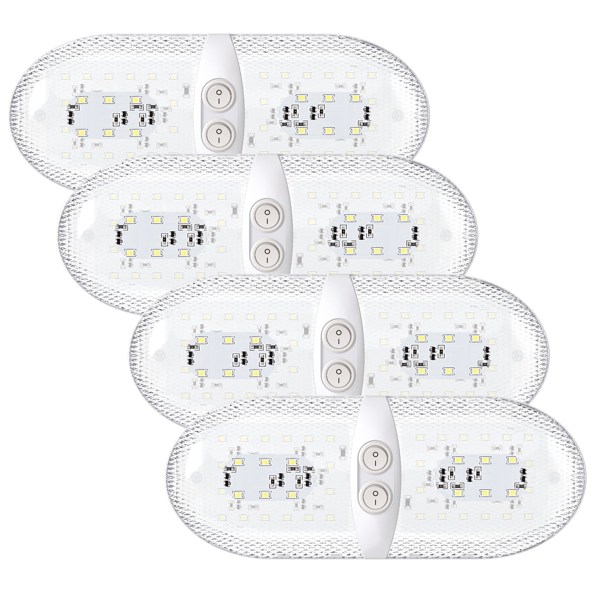 Leisure LED 12V RV LED Double Dome Light Natural White Double On Off Switch Clear Lens 11 Inch (White)
