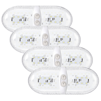 Leisure LED 12V RV LED Double Dome Light Natural White Double On Off Switch Clear Lens 11 Inch (White)