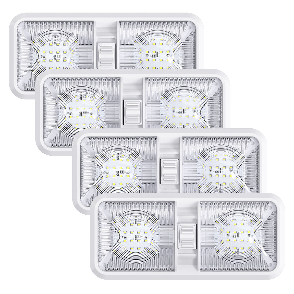 Leisure LED 12V RV LED Double Dome Light Cool White On Off Switch Clear Lens 11 Inch (White)