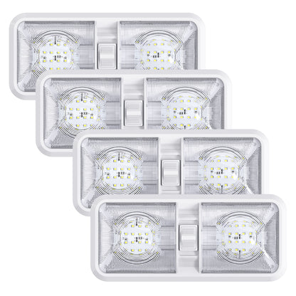 Leisure LED 12V RV LED Double Dome Light Cool White On Off Switch Clear Lens 11 Inch (White)