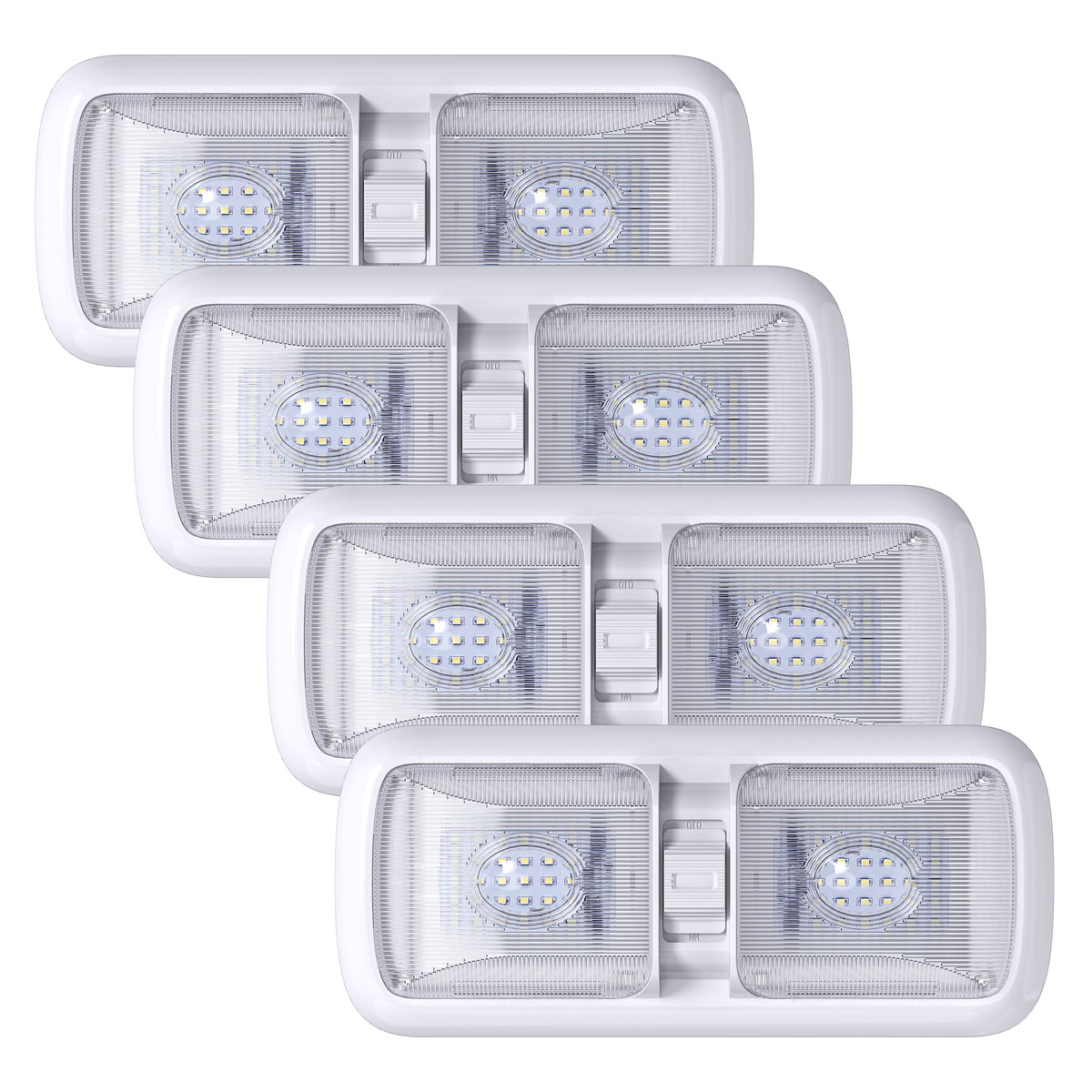 Leisure LED 12V RV LED Double Dome Light Rectangle Natural White On Off Switch Clear Lens 11 Inch (White)