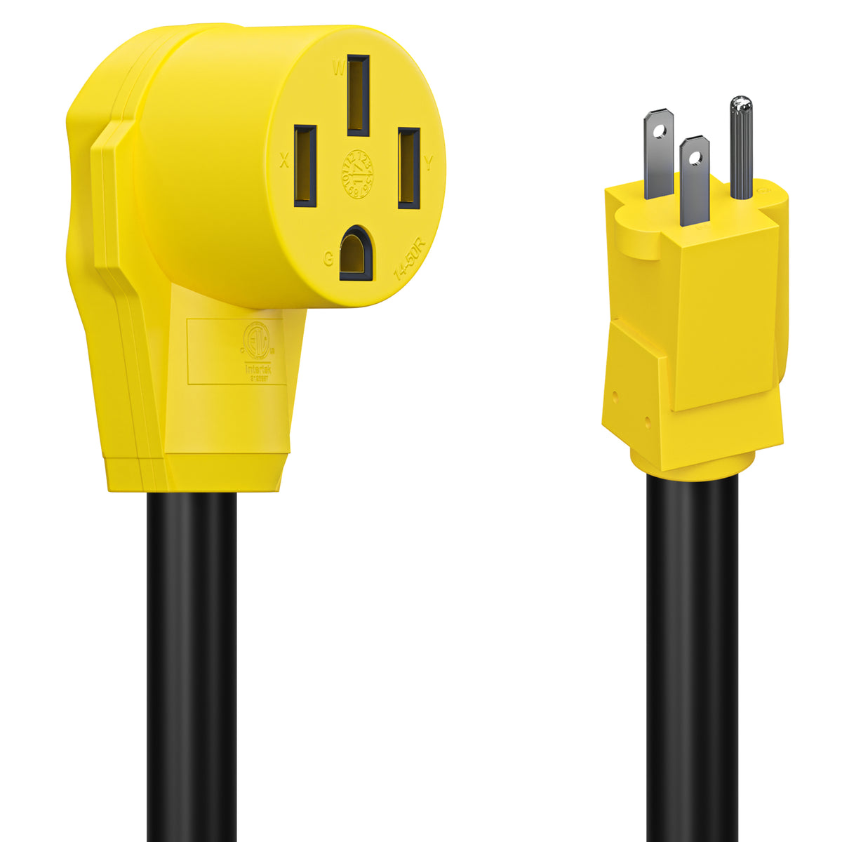 Leisure Cords 50AMP RV Dogbone Adapter Cord Standard NEMA 5-15P to 14-50R 12 Inch (Yellow)