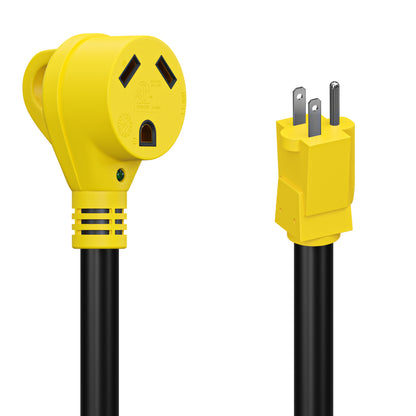 Leisure Cords 30AMP RV Dogbone Adapter Cord Standard NEMA 5-15P to TT-30R 12 Inch (Yellow)