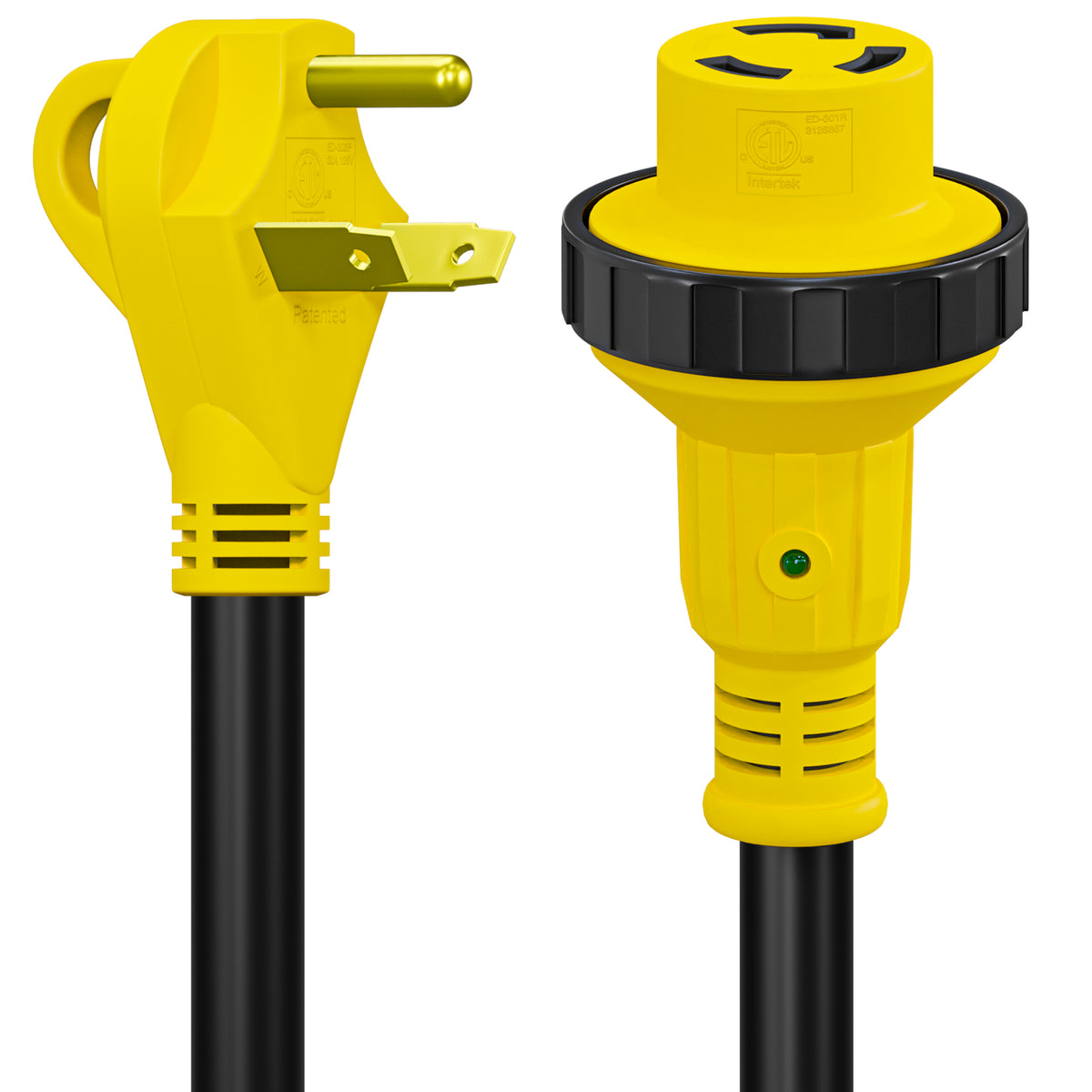 Leisure Cords 30AMP RV Dogbone Adapter Cord Twist Locking NEMA TT-30P to L5-30R 12 Inch (Yellow)