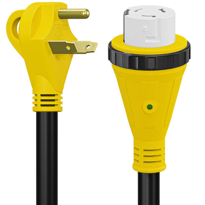 Leisure Cords 30AMP RV Dogbone Adapter Cord Twist Locking NEMA TT-30P to SS2-50R 12 Inch (Yellow)