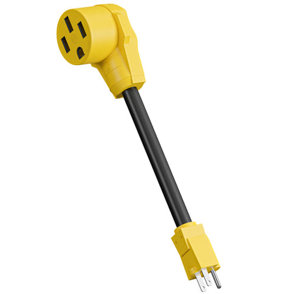 Leisure Cords 50AMP RV Dogbone Adapter Cord Standard NEMA 5-15P to 14-50R 12 Inch (Yellow)
