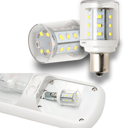Leisure LED 12V RV Interior LED 1156 Bulb Light Replacement Cool White for Ceiling Dome Light Clear Lens 275 Lumen 2.5 Inch (Metal)
