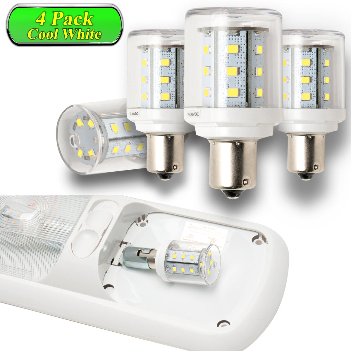 Leisure LED 12V RV Interior LED 1156 Bulb Light Replacement Cool White for Ceiling Dome Light Clear Lens 275 Lumen 2.5 Inch (Metal)