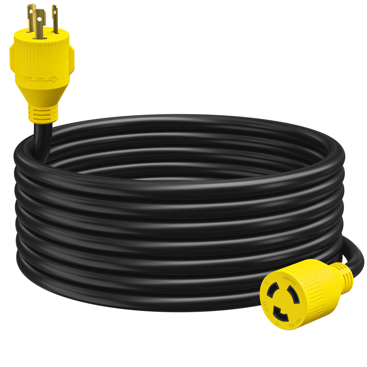 Leisure Cords 30AMP RV Generator Cord NEMA L5-30P to L5-30R 15 Foot (Yellow)