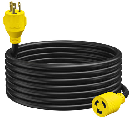 Leisure Cords 30AMP RV Generator Cord NEMA L5-30P to L5-30R 15 Foot (Yellow)