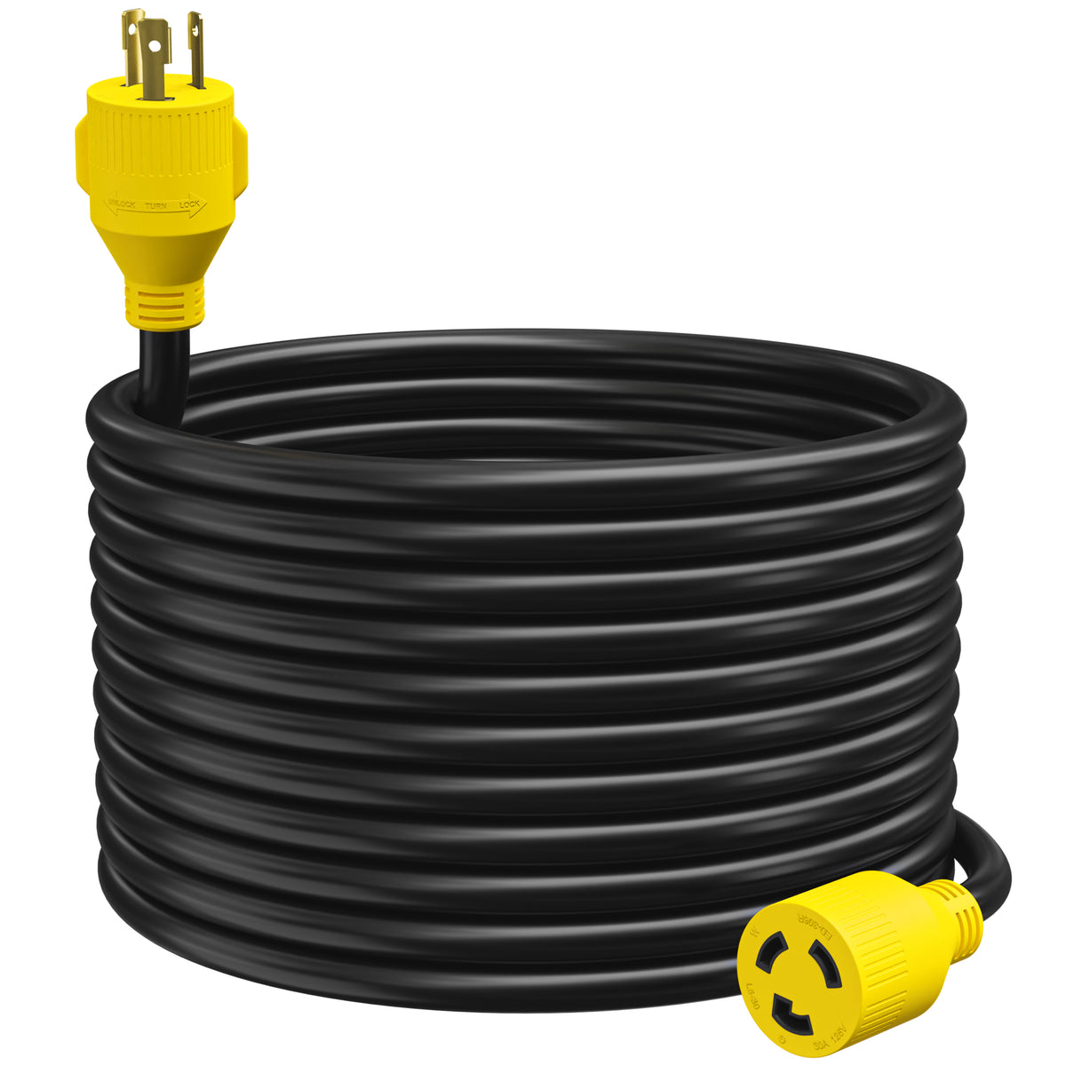 Leisure Cords 30AMP RV Generator Cord NEMA L5-30P to L5-30R 15 Foot (Yellow)