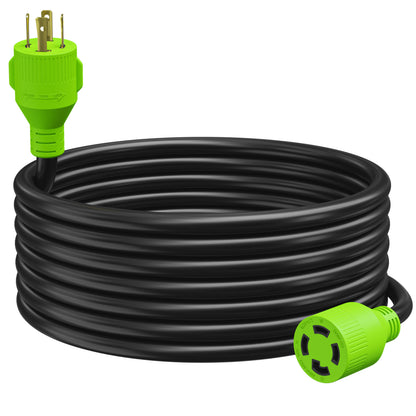 Leisure Cords 30AMP RV Generator Cord NEMA L14-30P to L14-30R 15 Foot (Green)