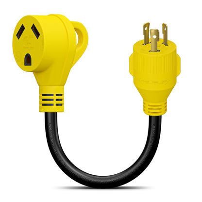 Leisure Cords 30AMP RV Dogbone Adapter Cord Generator NEMA L5-30P to TT-30R 12 Inch (Yellow)