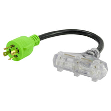 Leisure Cords 30AMP RV Dogbone Adapter Cord Generator Tri-Outlet NEMA L5-30P to 5-15R 18 Inch (Green)