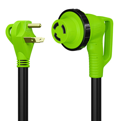 Leisure Cords 30AMP RV Extension Cord 90 Degree Handles Twist Locking 50 Foot (Green)