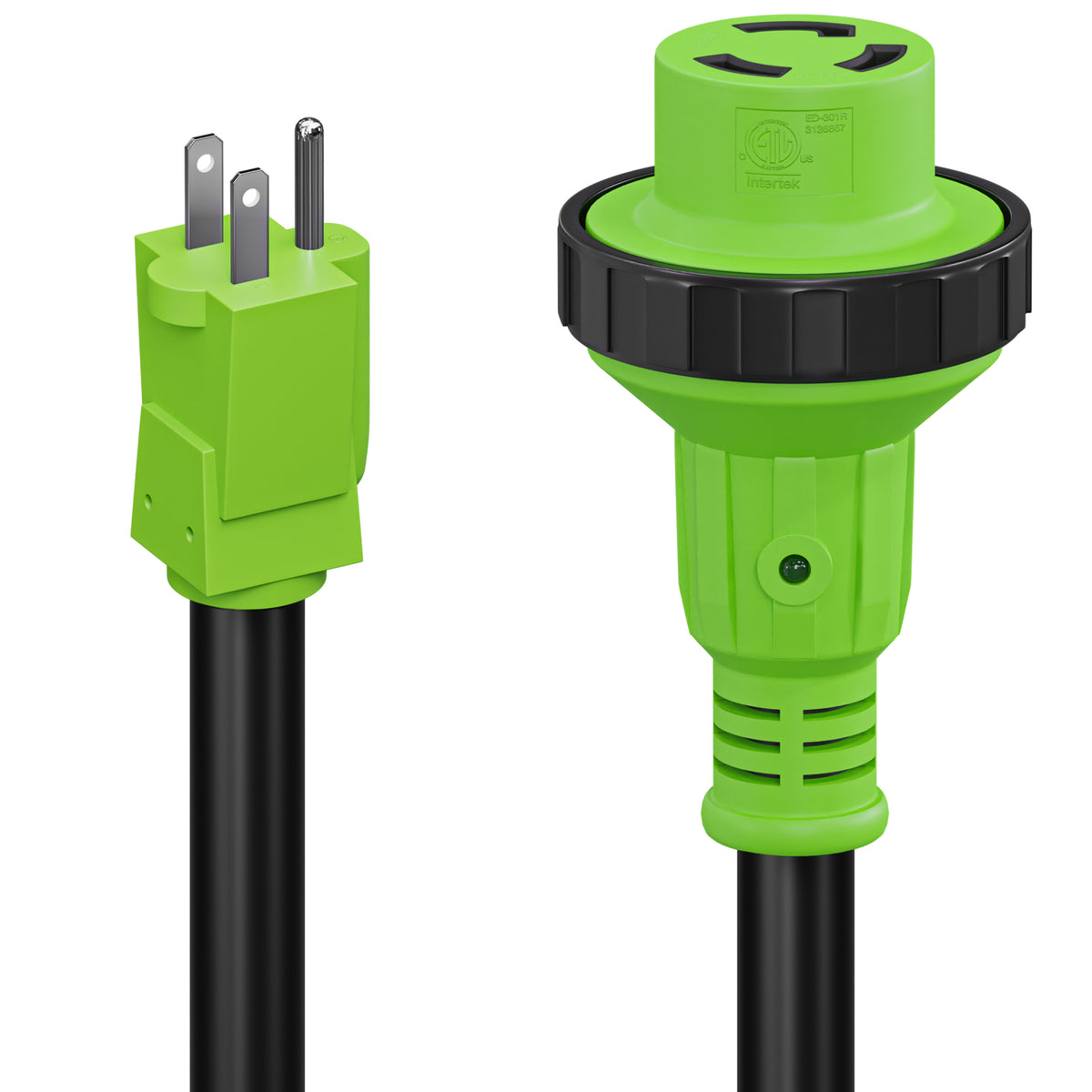 Leisure Cords 30AMP RV Dogbone Adapter Cord Twist Locking NEMA 5-15P to L5-30R 12 Inch (Green)