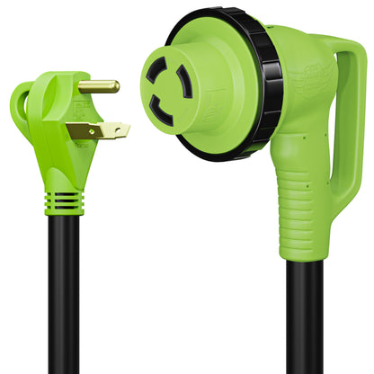 Leisure Cords 30AMP RV Extension Cord 90 Degree Handles Twist Locking 15 Foot (Green)