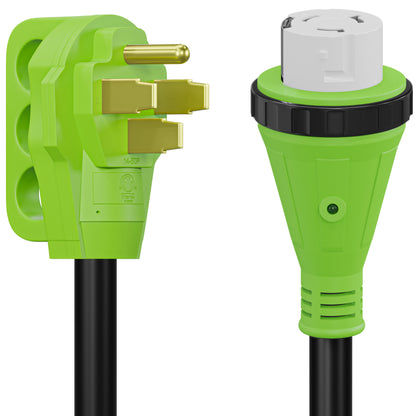 Leisure Cords 50AMP RV Dogbone Adapter Cord Twist Locking NEMA 14-50P to SS2-50R 12 Inch (Green)