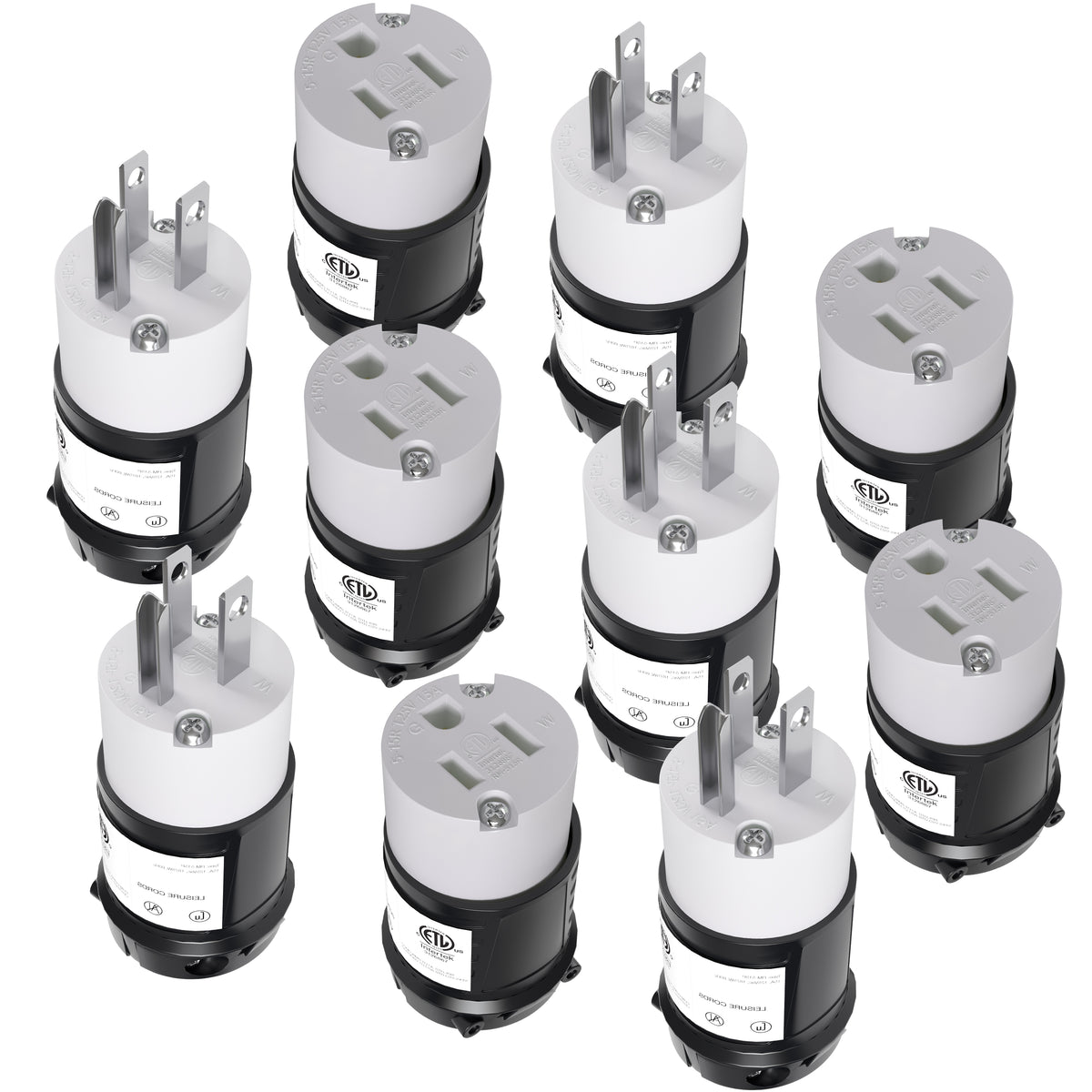Leisure Cords 15AMP RV Replacement Plug Generator Kit NEMA 5-15P to 5-15R 2 Inch (Black)