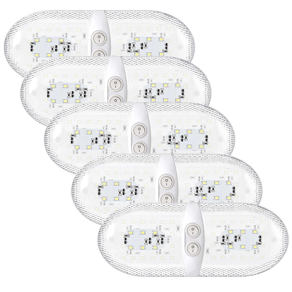 Leisure LED 12V RV LED Double Dome Light Natural White Double On Off Switch Clear Lens 11 Inch (White)